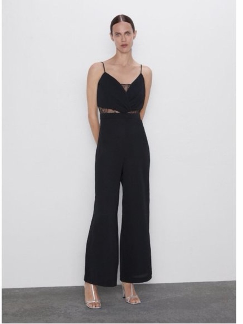 Zara Contrast Lace Jumpsuit Size M new without tags